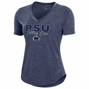 women's heather navy Under Armour short sleeve v-neck t-shirt PSU Nittany Lions